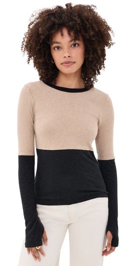 Enza Costa Enza Costa New Classic Jersey Block Crew Khaki/Charcoal