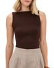 Enza Costa Enza Costa Silk Rib Sleeveless Boat Neck Tank Chocolate - 1