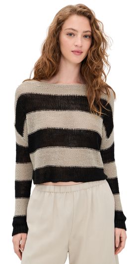 Enza Costa Enza Costa Stripe Linen Bateau Sweater Oatmeal/Black