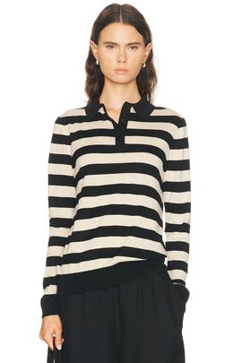 Enza Costa Enza Costa Stripe Silk Knit Polo Sweater