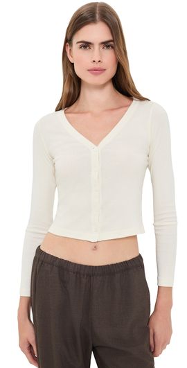 Enza Costa Enza Costa Supima Cotton V Neck Cardigan Cloud