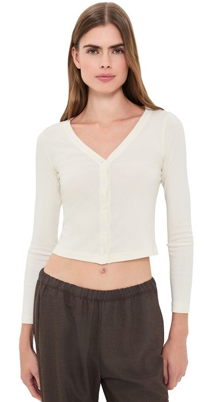 Enza Costa Enza Costa Supima Cotton V Neck Cardigan Cloud