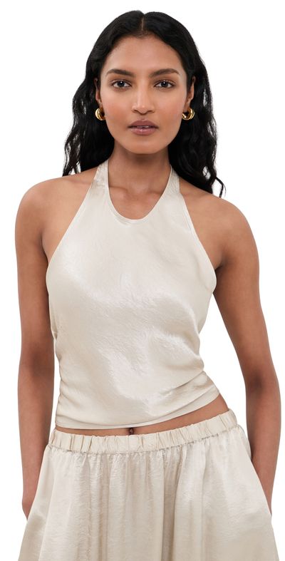 Enza Costa Enza Costa Textured Satin Halter Scarf Top Champagne