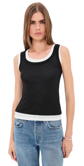 Enza Costa Enza Costa Tissue Jersey Layered Tanks Black/White