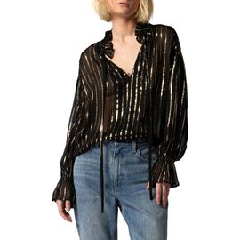 Equipment Equipment Farah Stripe Metallic Cutout Blouse