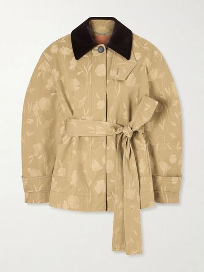 ERDEM Belted corduroy-trimmed floral-jacquard cotton jacket