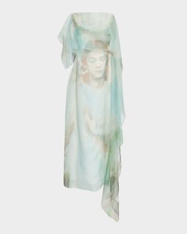 Erdem Draped Chiffon Shawl Midi Cocktail Dress