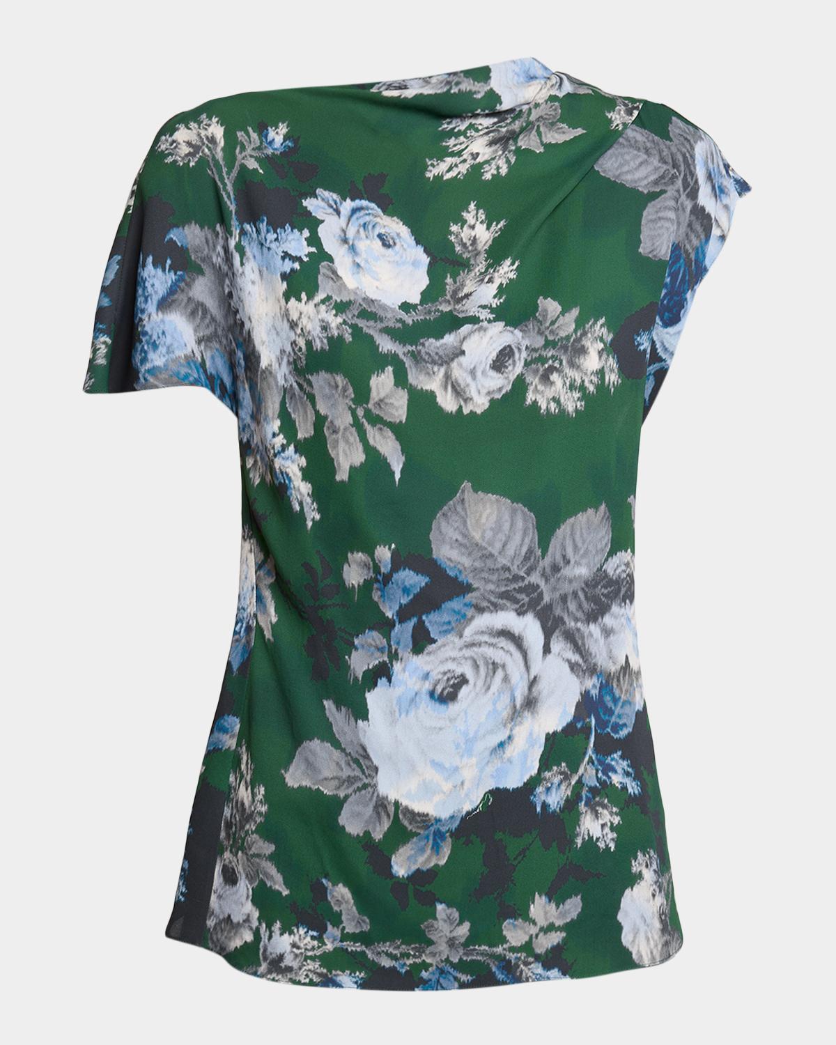 Erdem Draped Floral Crepe Top