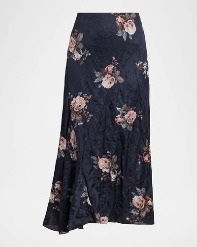 Erdem Draped Floral Crushed Satin Midi Skirt