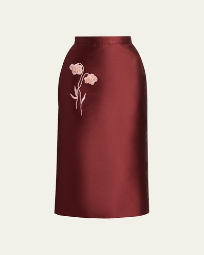 Erdem Embellished Flower Mikado Silk Midi Skirt