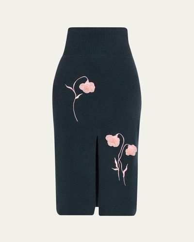 Erdem Embroidered Wool Knit Midi Pencil Skirt