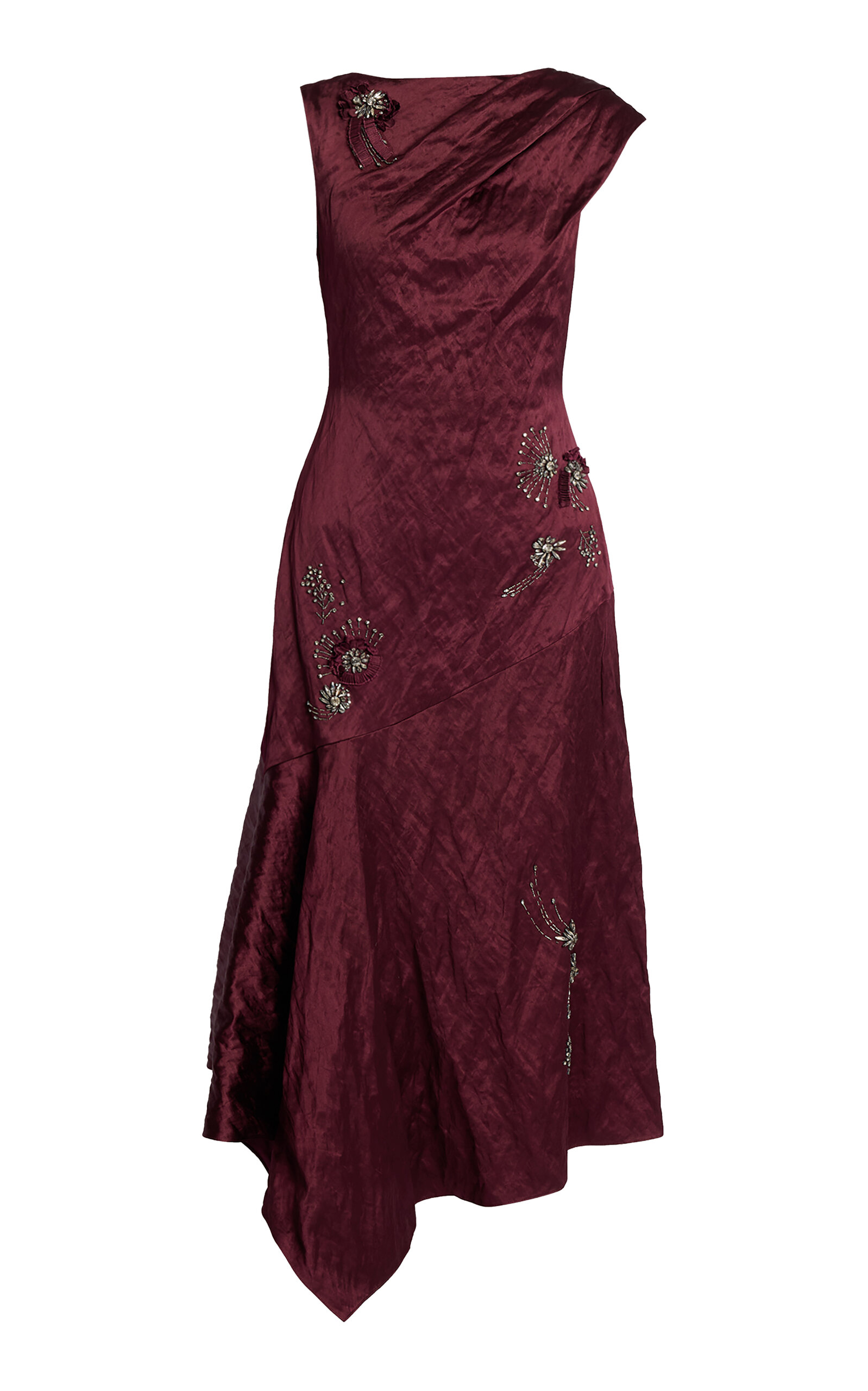 Erdem Erdem Asymmetric Embroidered Satin Midi Dress