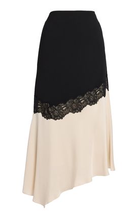Erdem Erdem Asymmetric Lace & Grain de Poudre Midi Skirt