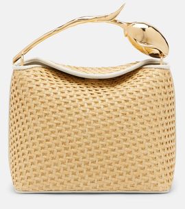 Erdem Erdem Bloom Mini leather-trimmed raffia top-handle bag