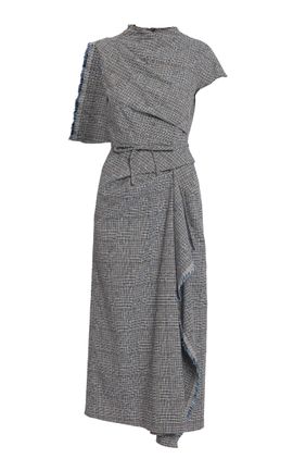 Erdem Erdem Donegal Checkered Asymmetric Midi Dress