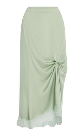 Erdem Erdem Draped Satin Cady & Lace Maxi Skirt