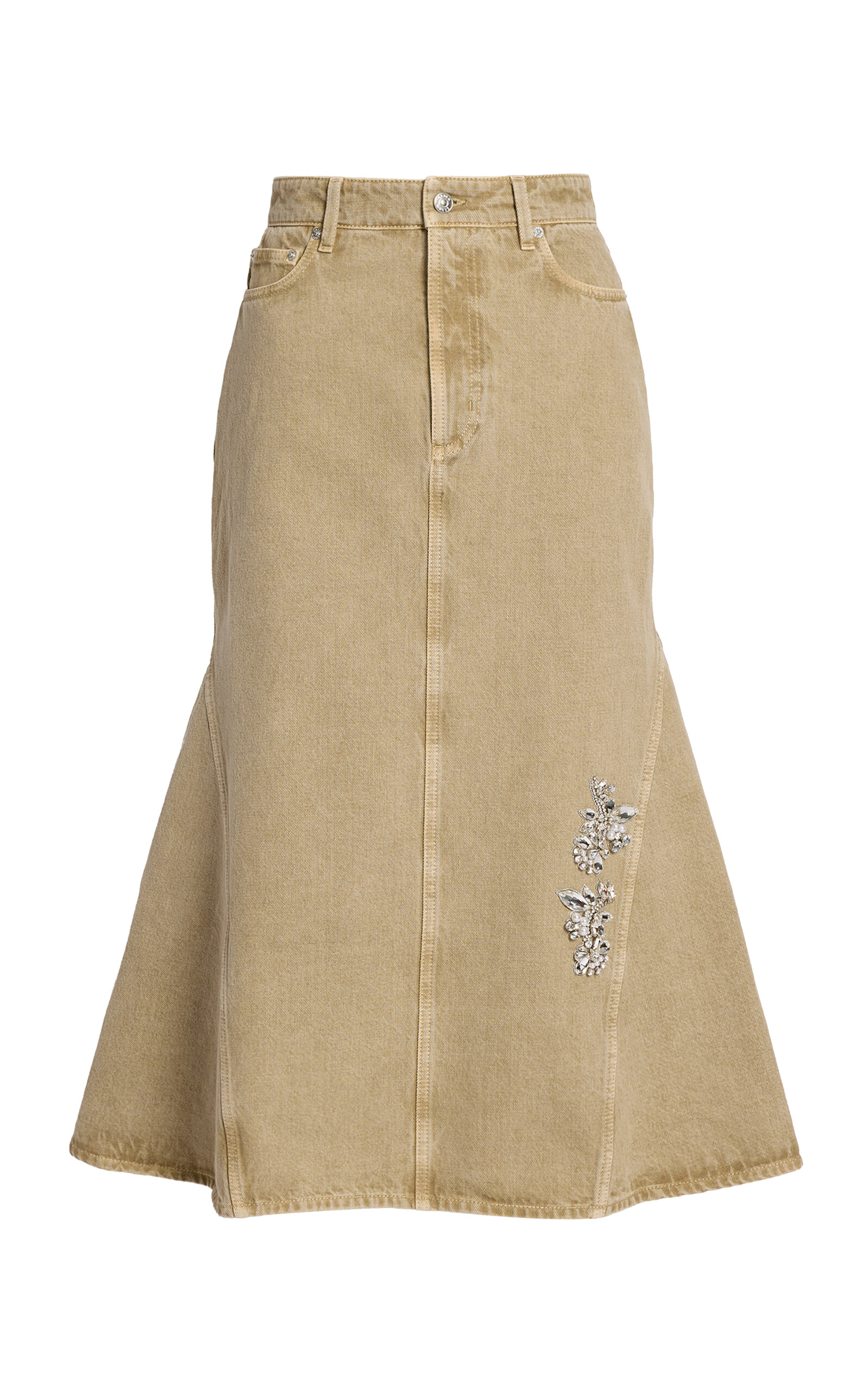 Erdem Erdem Embroidered Denim Midi Skirt