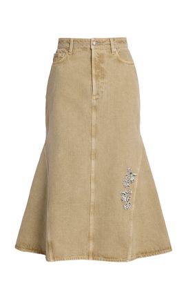 Erdem Erdem Embroidered Denim Midi Skirt