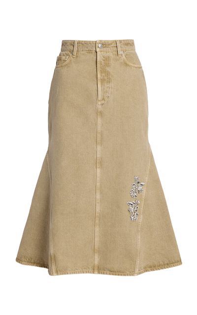Erdem Erdem Embroidered Denim Midi Skirt