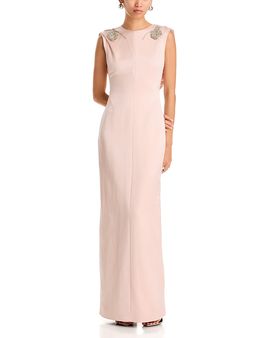 Erdem Erdem Embroidered Heavy Satin Sleeveless Draped Gown