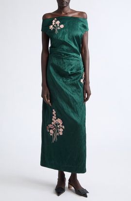 Erdem Erdem Embroidered Textured Satin Cocktail Dress