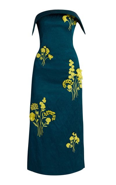 Erdem Erdem Embroidered Textured Satin Midi Pencil Dress