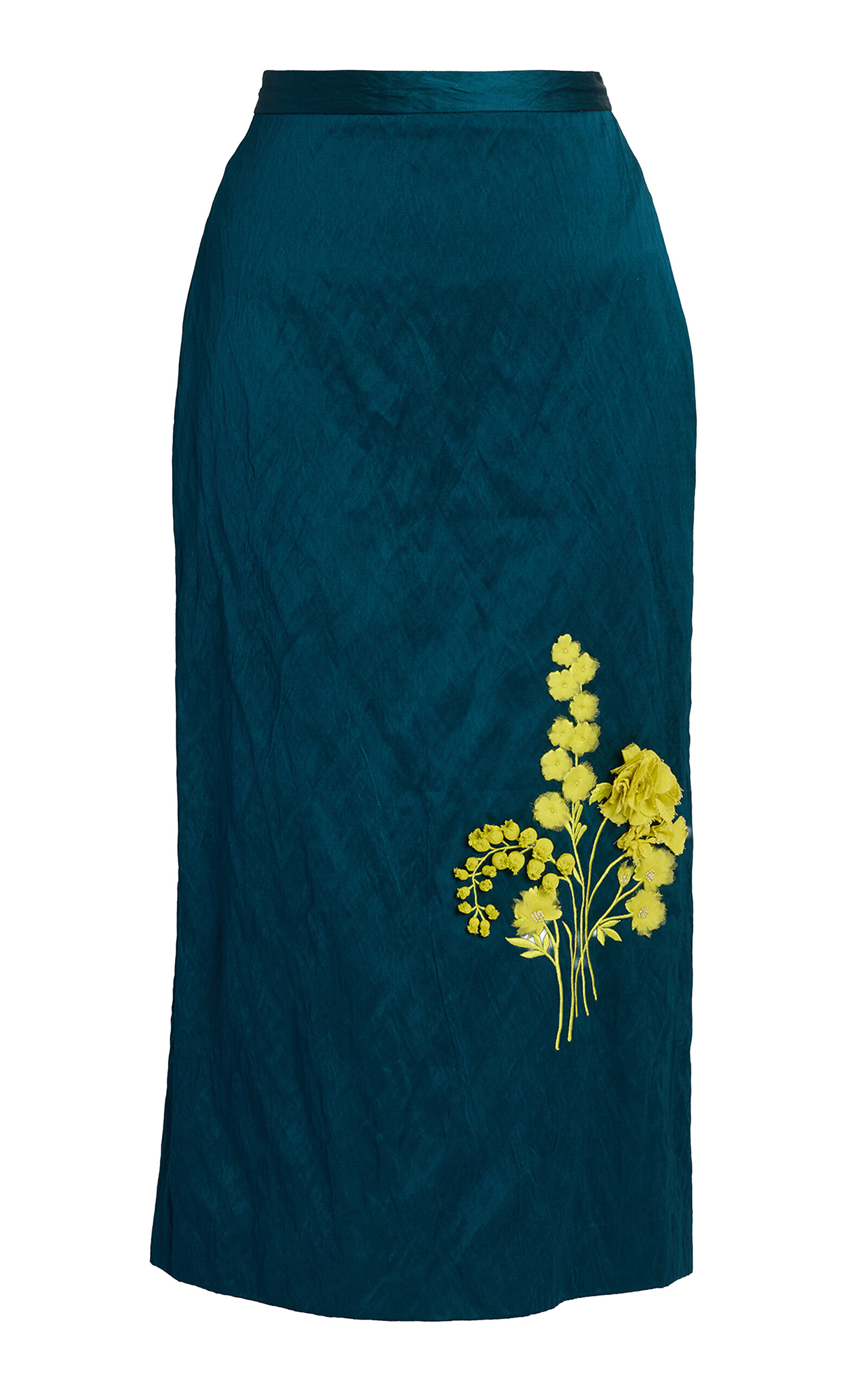 Erdem Erdem Embroidered Textured Satin Midi Pencil Skirt