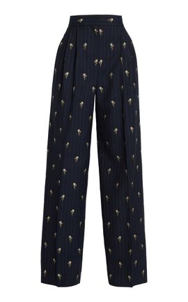 Erdem Erdem Embroidered WoolBlend WideLeg Pants