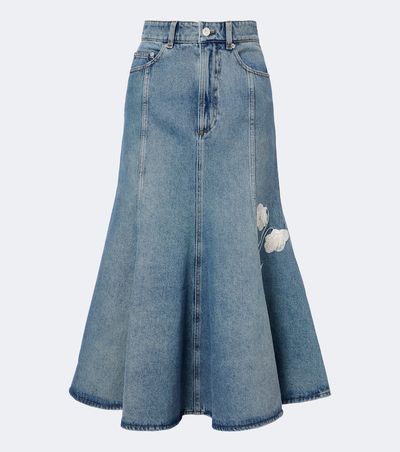 Erdem Erdem Floral-appliquÃ© denim midi skirt