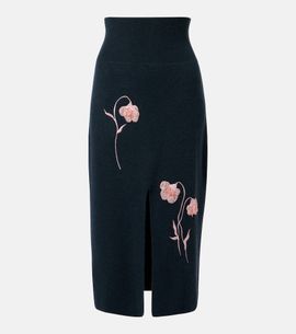 Erdem Erdem Floral-appliquÃ© knitted midi skirt