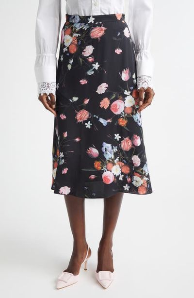 Erdem Erdem Floral A-Line Crepe Midi Skirt