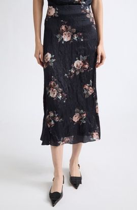 Erdem Erdem Floral Crushed Satin Midi Skirt