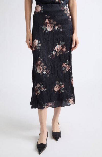Erdem Erdem Floral Crushed Satin Midi Skirt