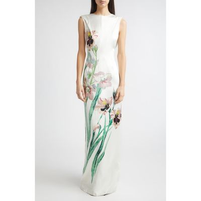 Erdem Erdem Floral Drape Back Duchesse Satin Gown