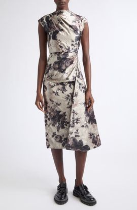 Erdem Erdem Floral Draped Textured Satin Midi Dress