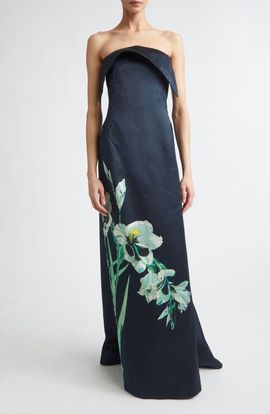 Erdem Erdem Floral Duchesse Satin Strapless Gown