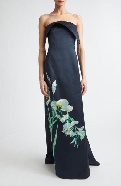 Erdem Floral Duchesse Satin Strapless Gown