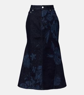 Erdem Erdem Floral flared denim midi skirt