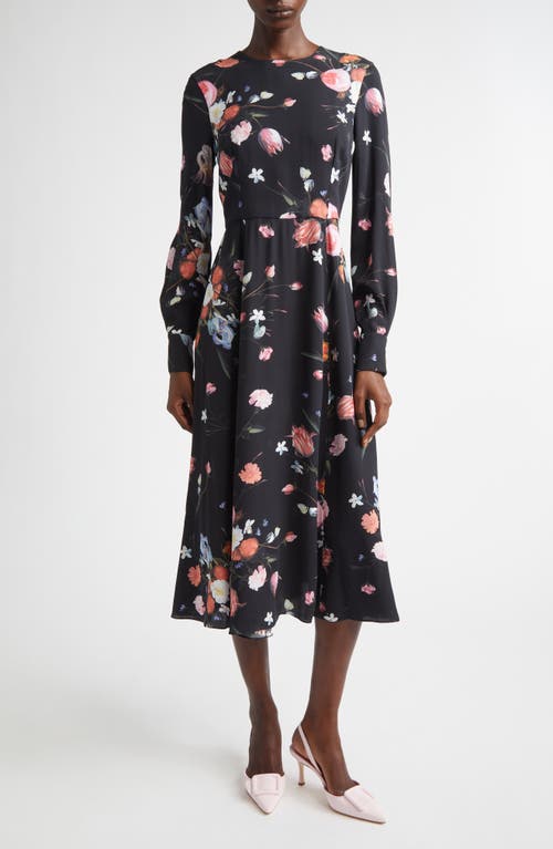 Erdem Erdem Floral Long Sleeve Crepe Midi Dress