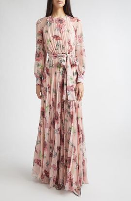 Erdem Erdem Floral Long Sleeve Pleatable Voile Gown