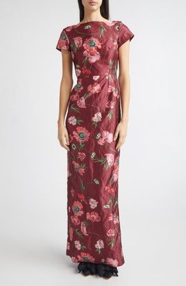 Erdem Erdem Floral Textured Satin Column Gown