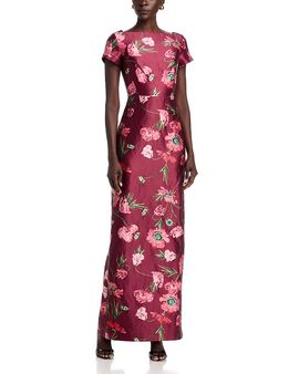 Erdem Erdem Floral Textured Satin Short Sleeve Gown