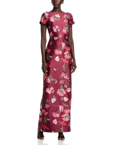 Erdem Erdem Floral Textured Satin Short Sleeve Gown