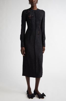 Erdem Erdem Long Sleeve Guipure Lace & Satin Midi Dress