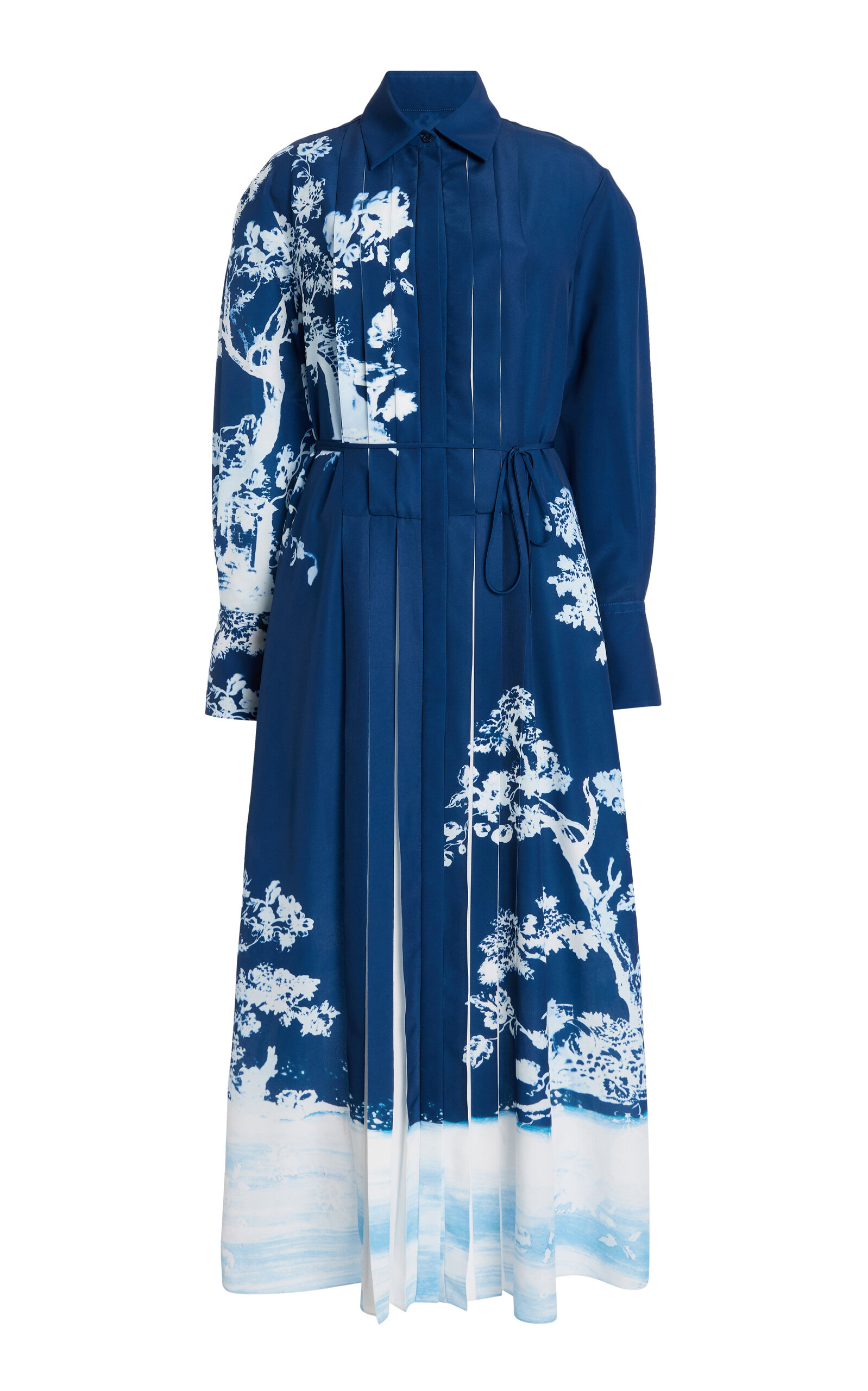 Erdem Erdem Pleated Georgette Midi Shirt Dress Blue UK 6