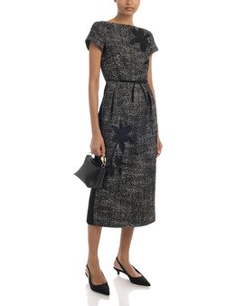 Erdem Erdem Salt & Pepper Mixed Media Short Sleeve Midi Dress