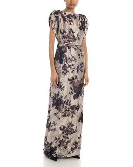 Erdem Erdem Textured Satin Short Sleeve Gown
