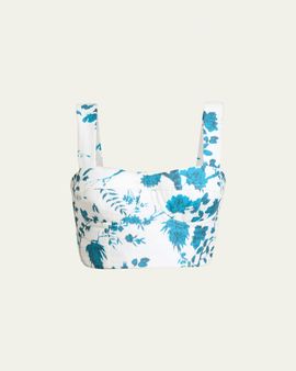 Erdem Floral-Print Cotton-Linen Bra Top
