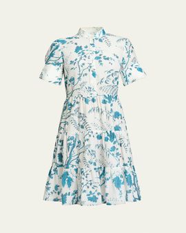 Erdem Floral Cotton-Linen Tiered Mini Shirtdress