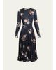 Erdem Floral Crushed Satin Crewneck Midi Dress - 1